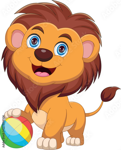 cartoon Baby lion with a ball