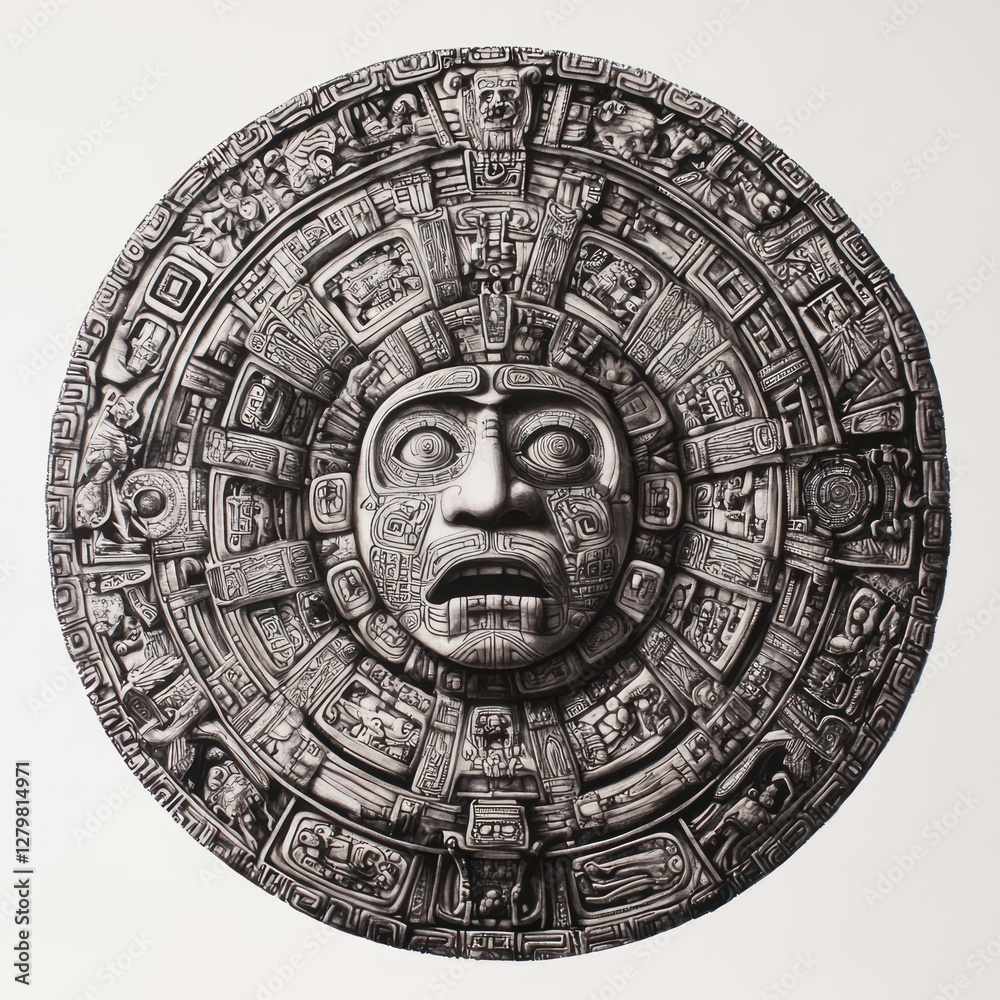 Fototapeta premium Aztec Sun Stone Detailed Intricate Carving Representation