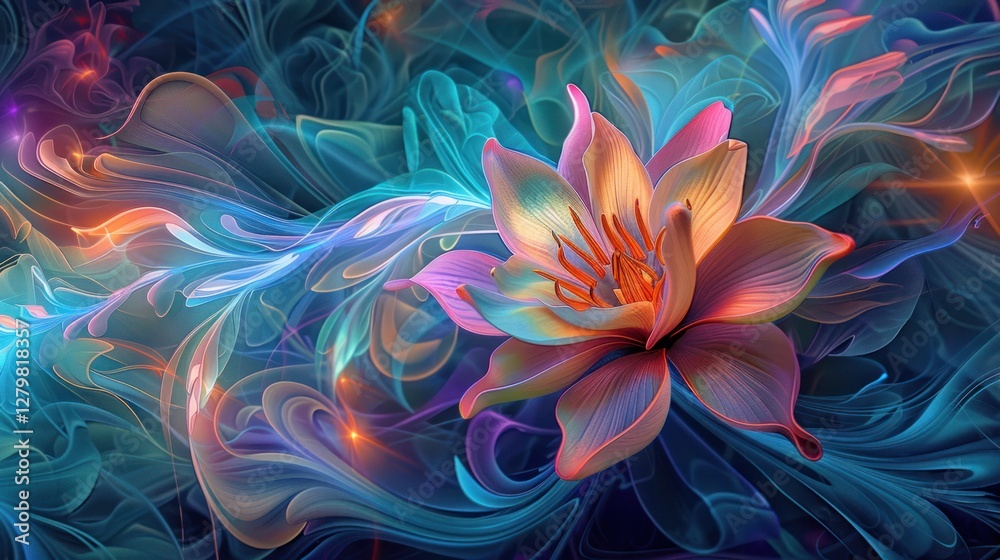 Fototapeta premium Mystical lotus flower in swirling nebula background