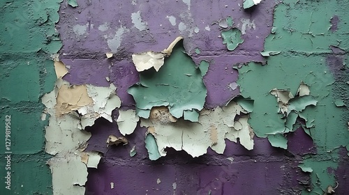 Peeling paint on a brick wall photo