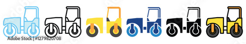 Compactor Roller multi style, mini illustration icon. outline, flat, glyph, line color, UI, UX, app and web, digital or print. related to heavy machinery, industry, road construction theme