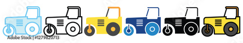 Compactor Roller multi style, mini illustration icon. outline, flat, glyph, line color, UI, UX, app and web, digital or print. related to heavy machinery, industry, road construction theme