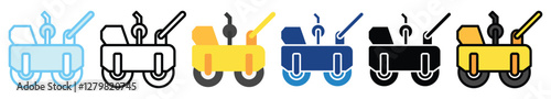 Compactor Roller multi style, mini illustration icon. outline, flat, glyph, line color, UI, UX, app and web, digital or print. related to heavy machinery, industry, road construction theme