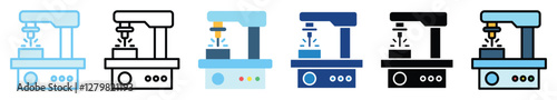 Milling Machine multi style, mini illustration icon. outline, flat, glyph, line color, UI, UX, app and web, digital or print. related to heavy machinery, industry, road construction theme