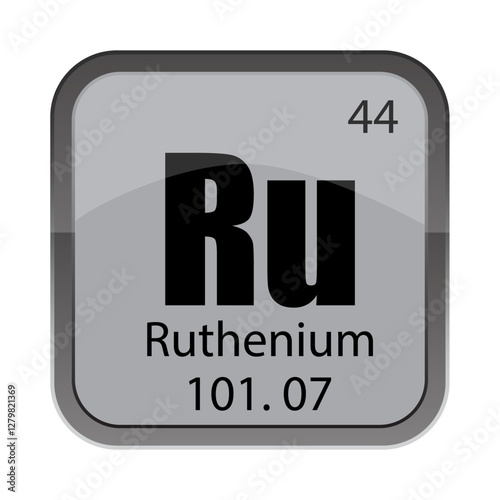 Ruthenium Ru icon. Number forty four. Mass 101.07 detail. One hundred one point zero seven.