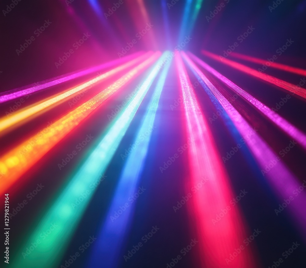 Vibrant and Colorful Light Rays Emitting from a Dark Background in an Abstract Visual Display with Neon Colors and Dynamic Patterns Vibrant and Colorful Light Rays Emitting from a Dark Background in an Abstract Visual Display with Neon Colors and Dynamic Patterns