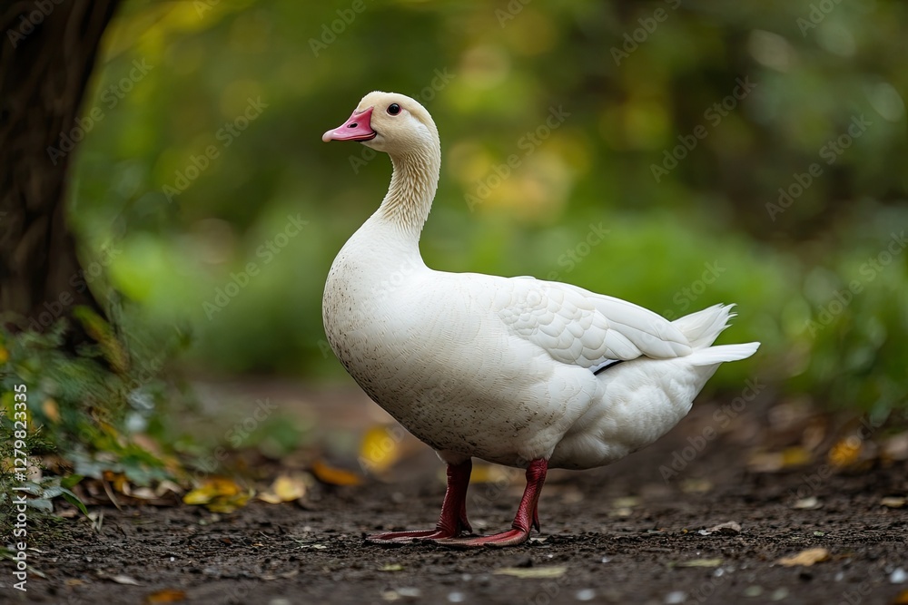 Ultra Hd Visual of Side View of White Muscovy Duck on the Ground Ultra Hd Visual of Side View of White Muscovy Duck on the Ground