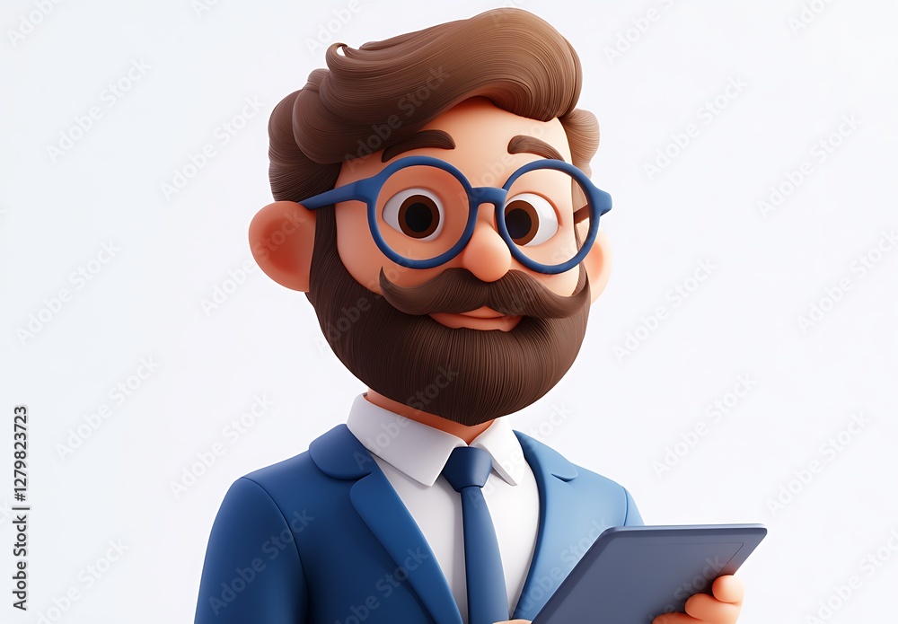 Cartoon Businessman Using Tablet Cartoon Businessman Using Tablet