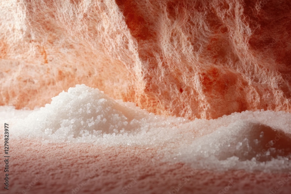 Fototapeta premium Pink salt rock with piles of white salt crystals