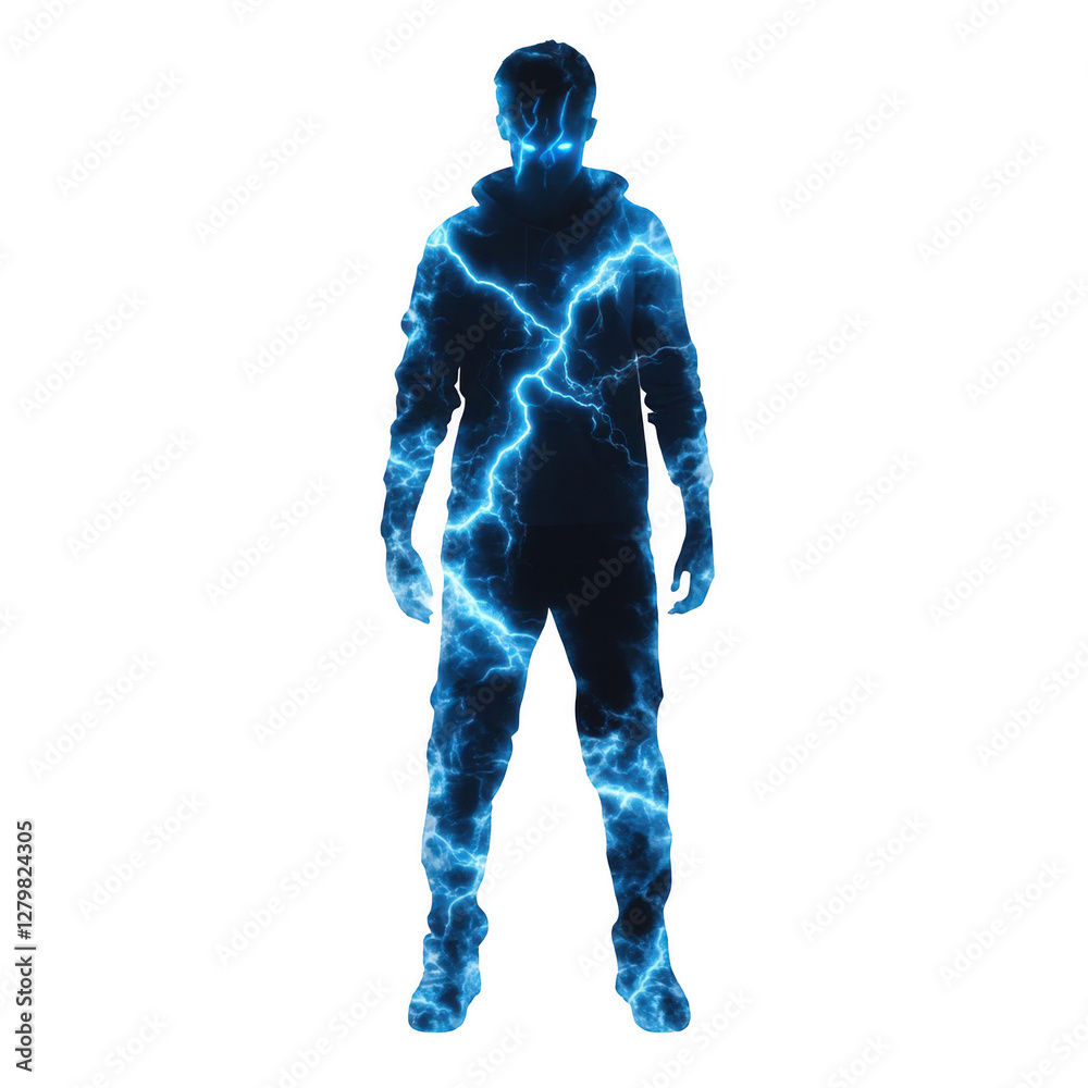 Energetic Figure Encased in Electric Blue Lightning Aura Energetic Figure Encased in Electric Blue Lightning Aura