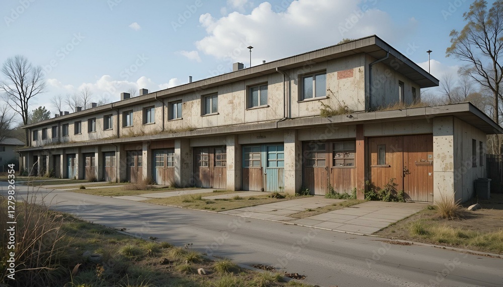 Weathered garages by communist style prefabricated concrete apartment houses Weathered garages by communist style prefabricated concrete apartment houses