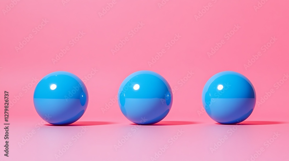 Three Glossy Blue Spheres on Pink Background Three Glossy Blue Spheres on Pink Background