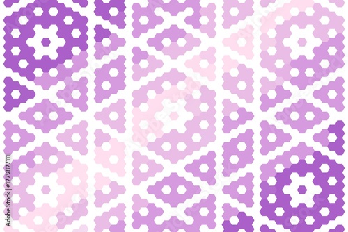 Hexagonal geometric pattern forming a seamless mosaic in shades of purple and pink. Abstract modern design concept