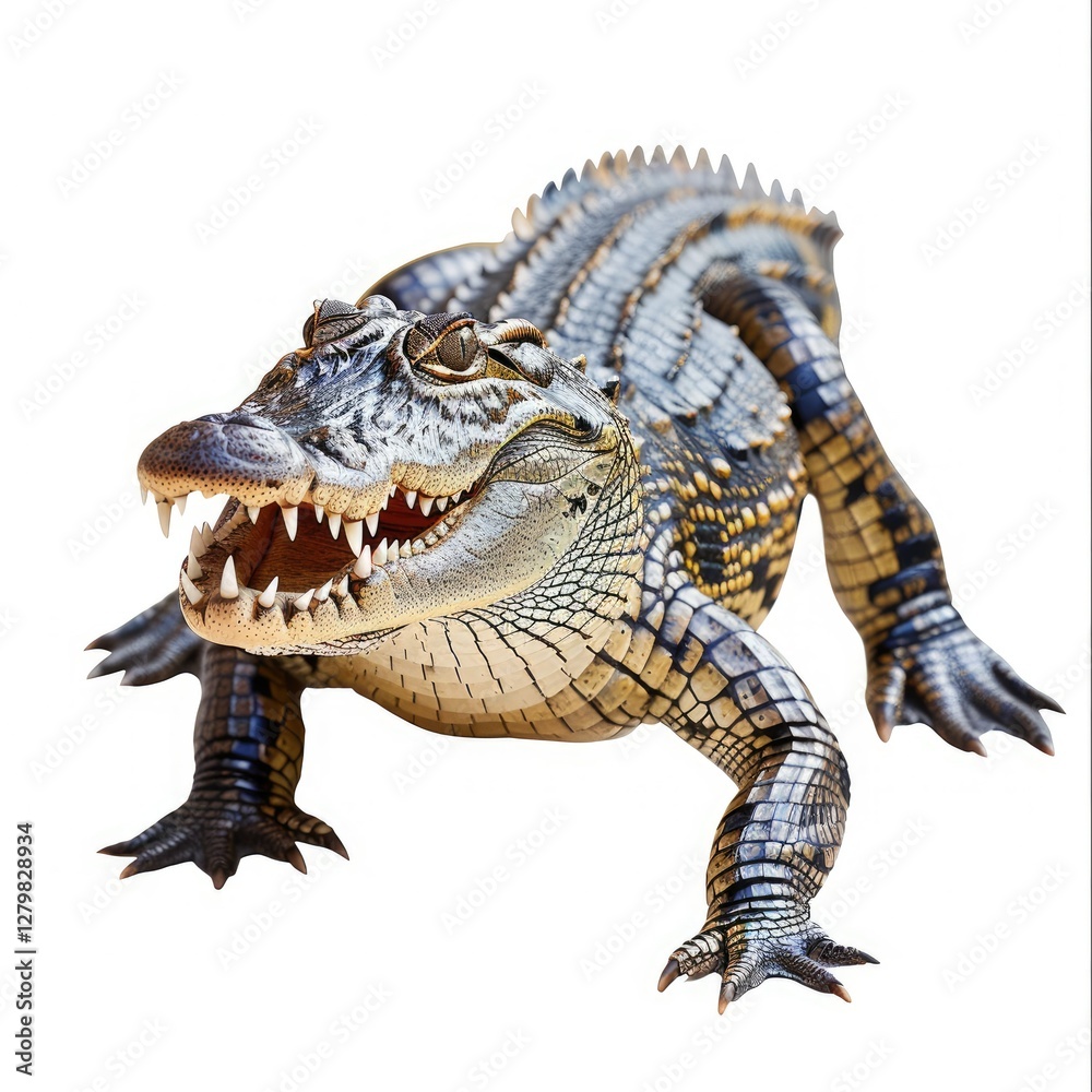Clear Pixel Visual of a Photo Crocodile, Isolated on a White Background Clear Pixel Visual of a Photo Crocodile, Isolated on a White Background