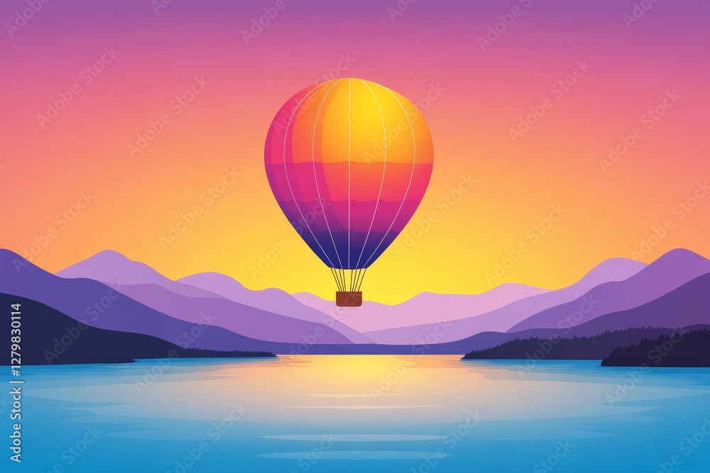 Fototapeta premium The sky is filled with a warm, vibrant color palette, creating a serene