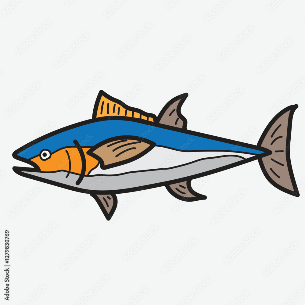 Fototapeta premium Cartoon Blue fin tuna Fish Illustration