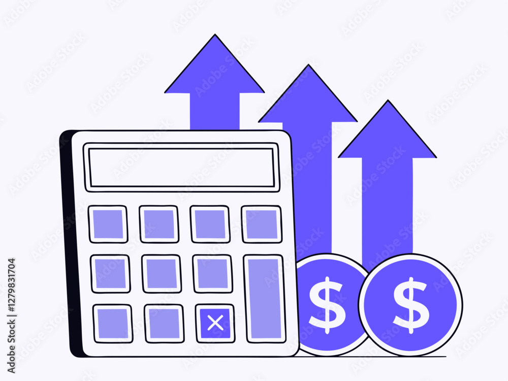 Financial Growth: Calculator, Coins, and Upward Arrows Financial Growth: Calculator, Coins, and Upward Arrows