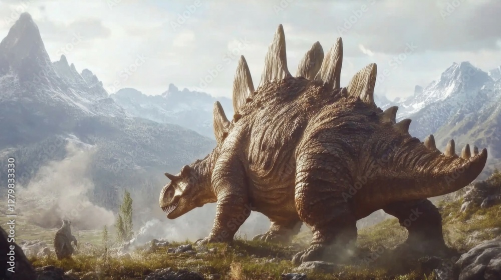 Fototapeta premium Stegosaurus in Mountainous Landscape