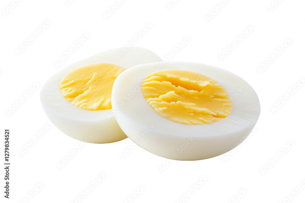 Two eggs are cut in half and the yolk is visible, isolated Two eggs are cut in half and the yolk is visible, isolated