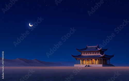 Desert temple at night, serene scene, possible use background image, wallpaper photo