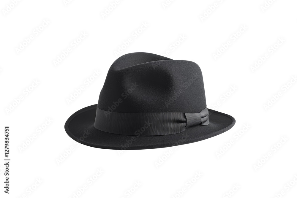 Black hat with a black ribbon around the base, isolated Black hat with a black ribbon around the base, isolated