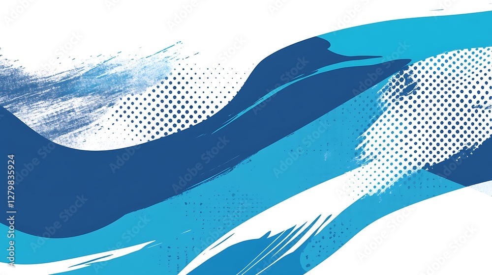 Obraz premium Abstract blue brush strokes with halftone dots. Can be used as a background element