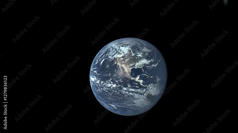 Stunning view of Earth from space, showcasing North and Central America with detailed cloud formations against a black backdrop. A captivating image of our planet. Stunning view of Earth from space, showcasing North and Central America with detailed cloud formations against a black backdrop. A captivating image of our planet.