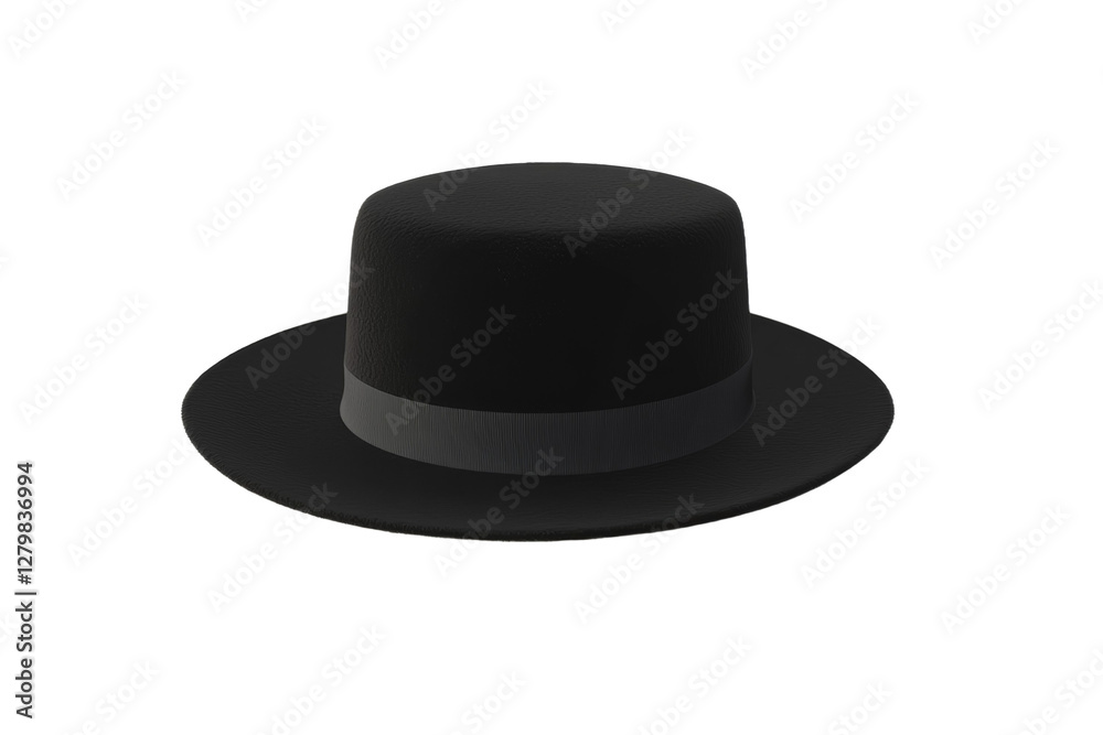 Black hat with a ribbon around the base, isolated Black hat with a ribbon around the base, isolated
