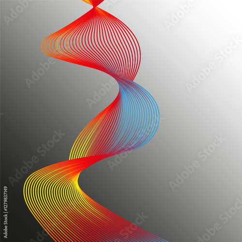 Colorful wave ribbon. Gradient flowing lines. Abstract smooth curves. Vector background motion.