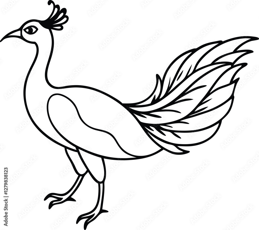Fototapeta premium Beautiful peacock in front of white background vector art illustration