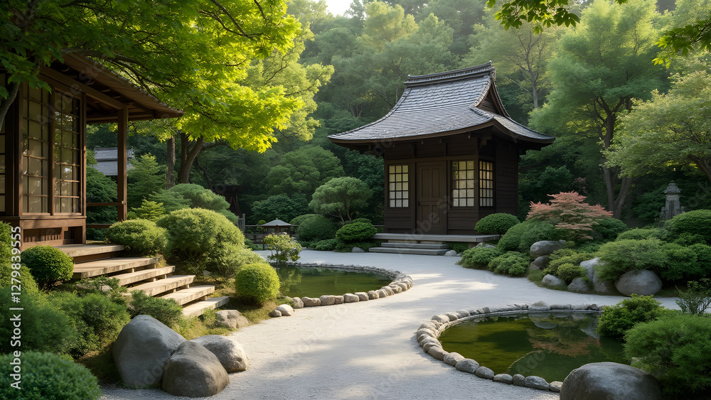 Japanese Zen garden design. Elements of a traditional Zen garden. Creating tranquility in a Zen garden. Benefits of Zen garden landscapes. Japanese Zen garden design. Elements of a traditional Zen garden. Creating tranquility in a Zen garden. Benefits of Zen garden landscapes.