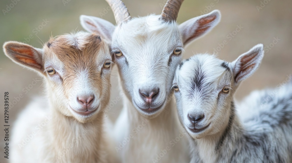 Three Adorable Baby Goats Close Up Portrait Three Adorable Baby Goats Close Up Portrait