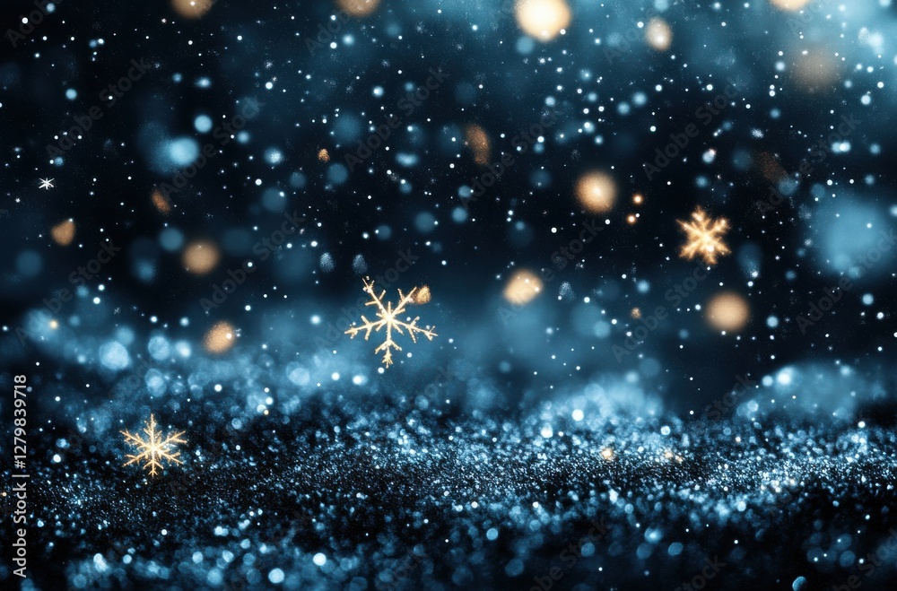 Obraz premium Captivating Winter Wonderland Scene with Sparkling Snowflakes and Soft Blue Background, Perfect for Holiday Marketing and Seasonal Designs