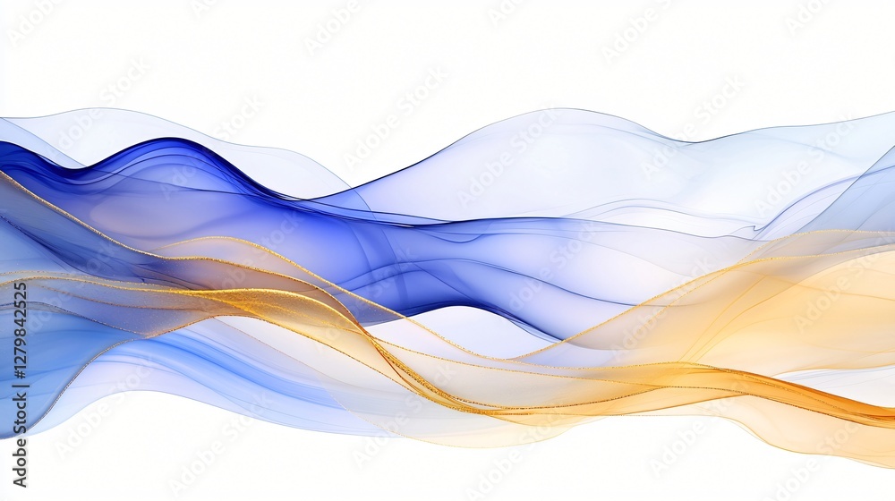 Naklejka premium Abstract blue gold waves flow design, background, website