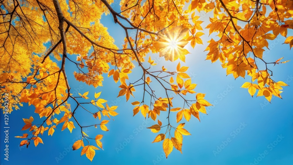 Golden Autumn Leaves Basking in Sunlight's Embrace, A Vibrant Display of Nature's Beauty Golden Autumn Leaves Basking in Sunlight's Embrace, A Vibrant Display of Nature's Beauty