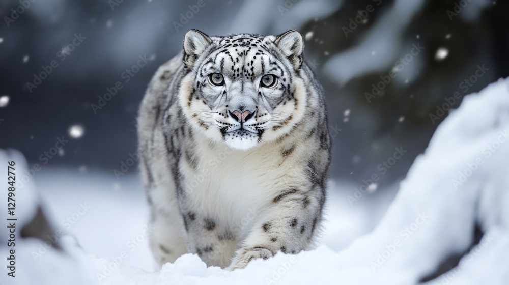Obraz premium Majestic Snow Leopard in Snowy Mountain Habitat