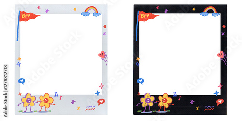 square frame with colorful best friend doodle illustration