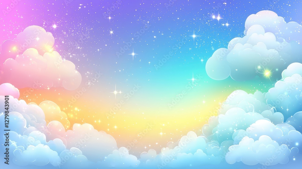 Cute pastel cloud sky background with shimmering stars and gradient Cute pastel cloud sky background with shimmering stars and gradient