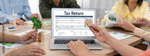 Online tax return form for submitting individual income tax return form brisk on the internet website. Government web for tax payment and return. Taxation technology concept. photo