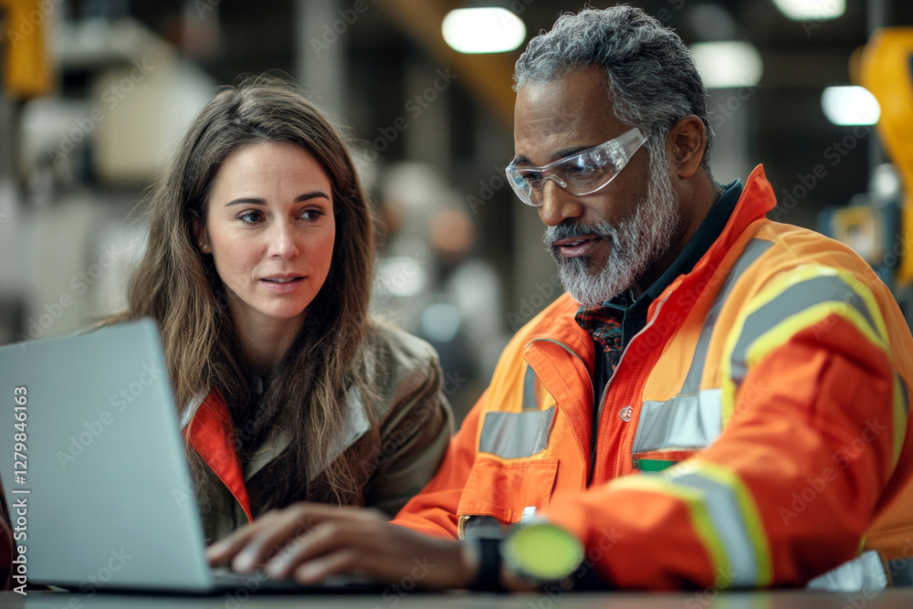 Workers Collaborating on a Project in an Industrial Setting Workers Collaborating on a Project in an Industrial Setting