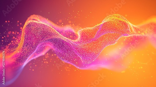 Wallpaper Mural Abstract wave, particle flow, vibrant colors, orange-pink gradient background, tech design Torontodigital.ca