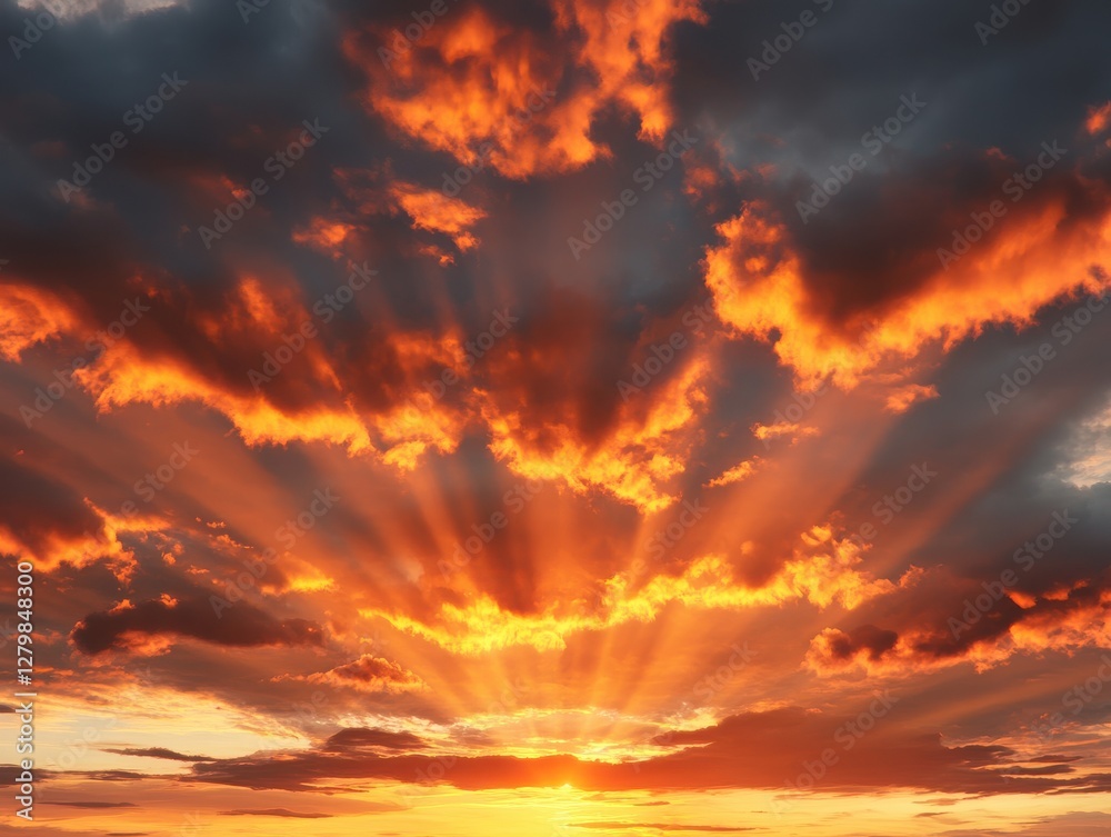 A stunning sunset reveals vibrant rays of sunlight breaking through fluffy clouds, creating a breathtaking natural spectacle. A stunning sunset reveals vibrant rays of sunlight breaking through fluffy clouds, creating a breathtaking natural spectacle.