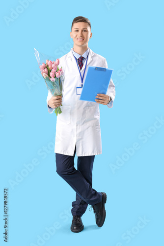 Male doctor with tulips and...