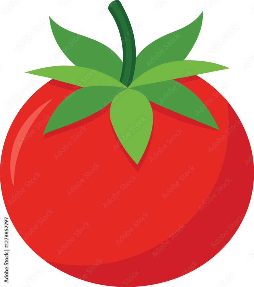 Single tomato with two leaf isolated on white backgroun vector art illustration Single tomato with two leaf isolated on white backgroun vector art illustration