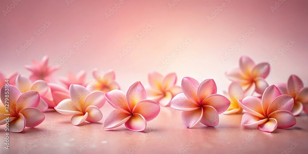 Fototapeta premium Delicate Pink Blossoms Arranged on a Soft Pink Background, Creating a Serene and Elegant Floral Display