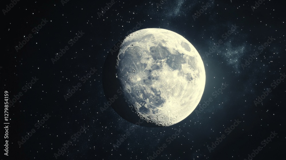 Naklejka premium Crescent moon in a starry night sky, possible use for astronomy or space theme