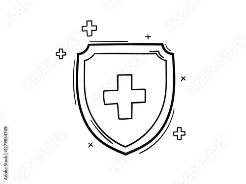 Hand drawn doodle medical shield, protection concept