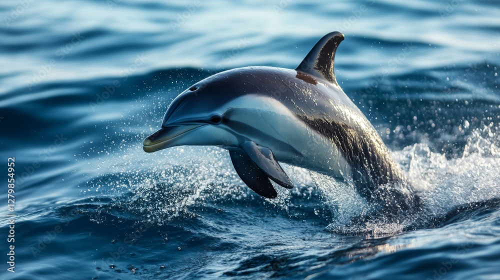 Fototapeta premium Playful Dolphin Leaping in Blue Ocean Water