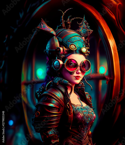 Obraz na płótnie Pretty steampunk woman wearing glasses , conceptual w salonie