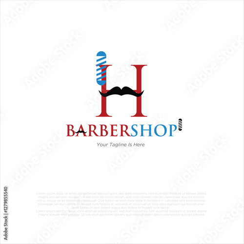 Letter h barbershop logo design vector illustration idea